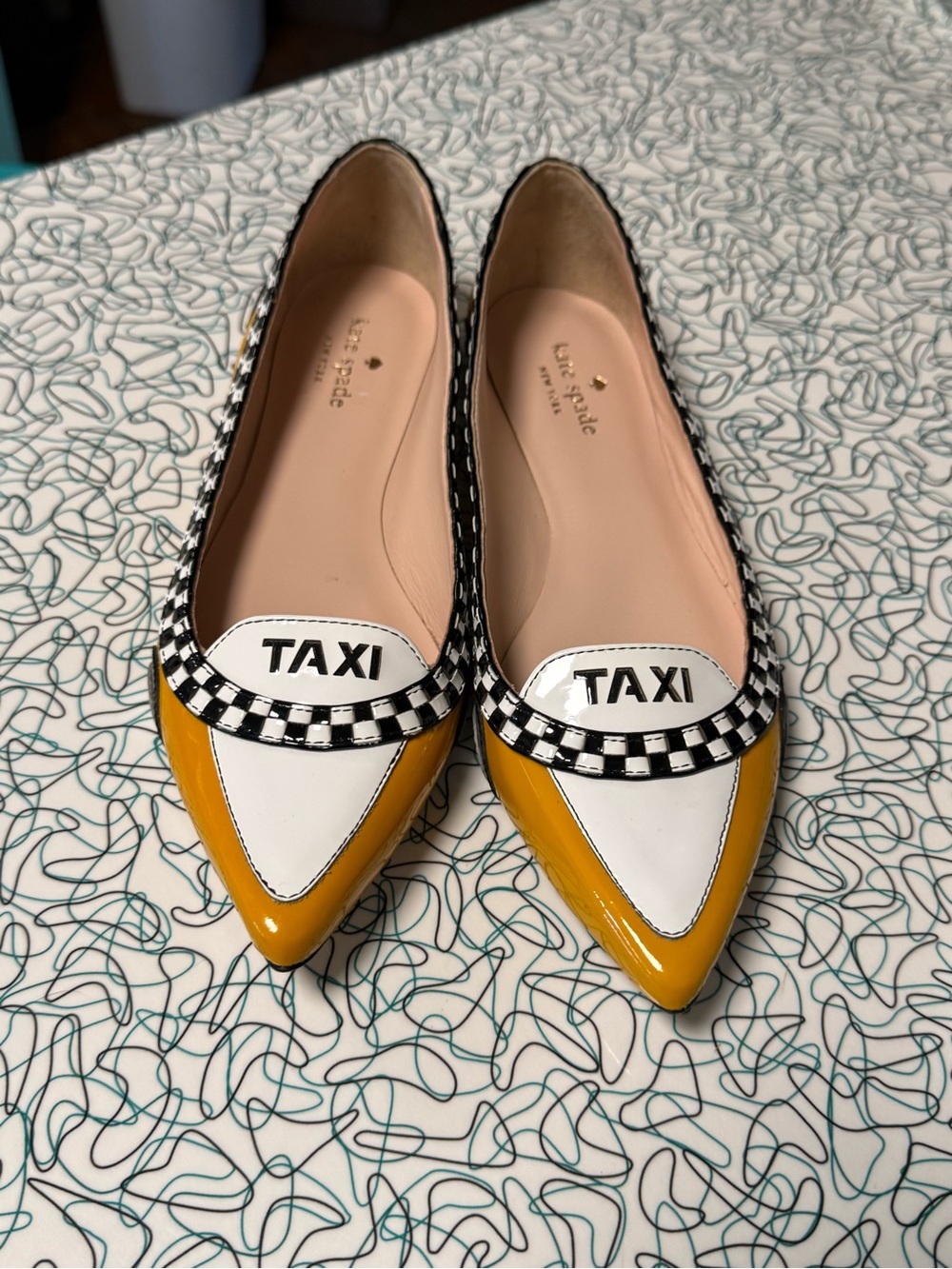 kate spade Yellow, White & Black 'TAXI' Pointed Toe Flats